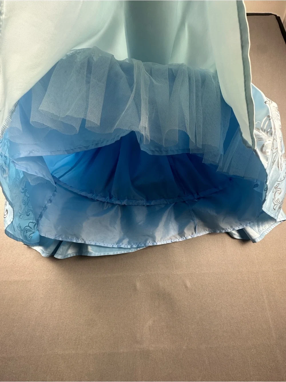 Cinderella Princess Costume Dress Girls Blue Satin Puff Sleeve Sparkle